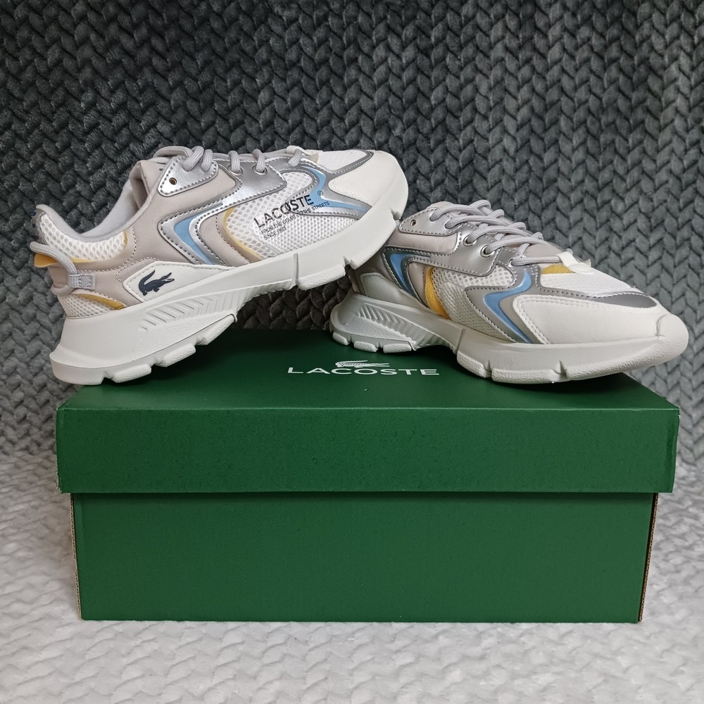 Lacoste L003 Neo Junior Casual Athletic Sneakers Shoes Light Grey Silver Sz 4.5